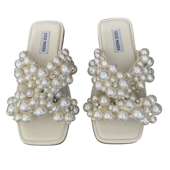 Steve Madden NWOB Duri Pearl Rhinestone Embellished Wedding Bridal Sandals 8.5 - Picture 3 of 10